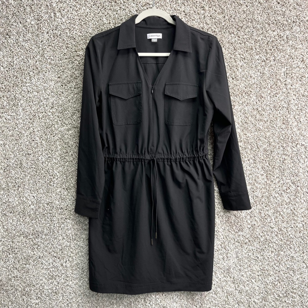 Calvin Klein Dress Women's 10 Black Long Sleeve Half Zip Utility Pocket Mini